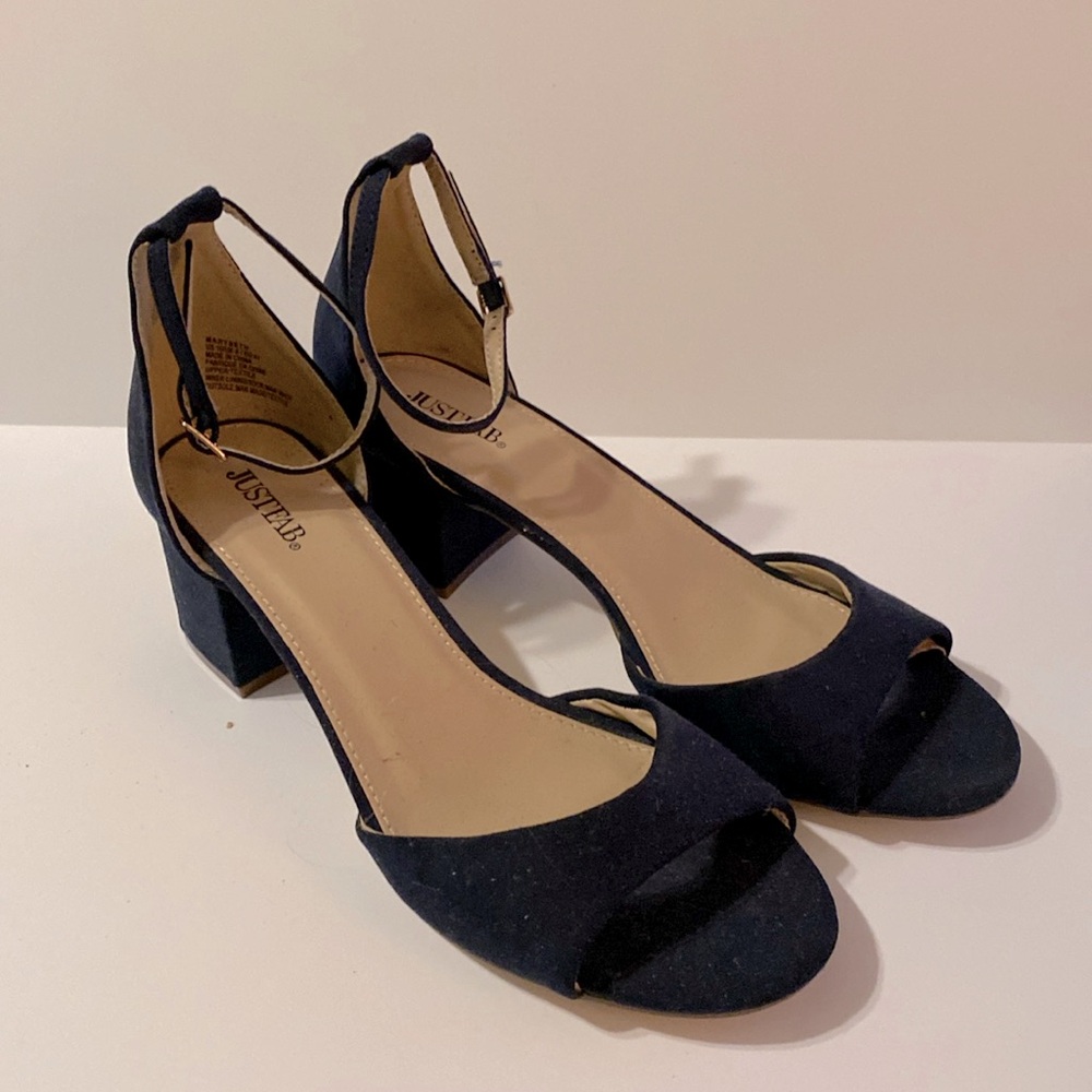 Navy Blue Just Fab Marybeth Chunky Heel Dress Shoe Size 10
